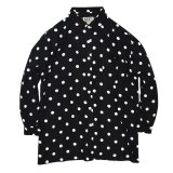 90's ビンテージ【FORENZA】黒×白 【レーヨンシャツ】レディース古着【水玉シャツ】【サイズＬ】 