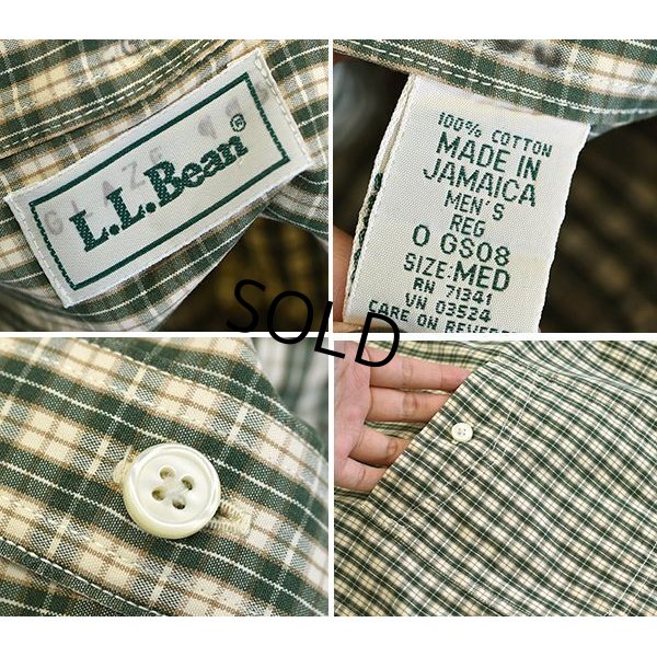 画像2: 【ビンテージ】【L.L.Bean 】【ＬＬビーン】【緑×ベージュ】【チェック】【コットンシャツ】【ボタンダウンシャツ】【サイズＭ】 