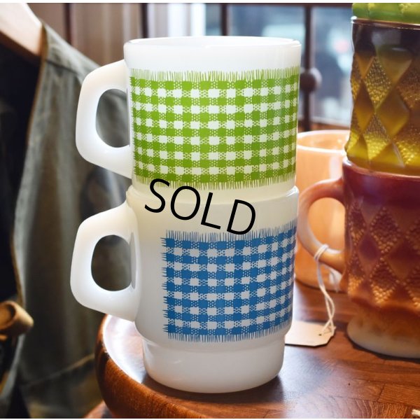 画像6: 【Fire King】【ファイヤーキング】【青】【タータンチェック】【スタッキング】【マグカップ】