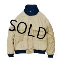 程度良好!!【ビンテージ】【ウールリッチ】【Woolrich】【ベージュ×紺】【ジップアップジャケット】【ブルゾン】【サイズＬ】 