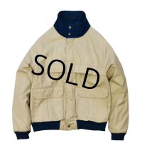 程度良好!!【ビンテージ】【ウールリッチ】【Woolrich】【ベージュ×紺】【ジップアップジャケット】【ブルゾン】【サイズＬ】 