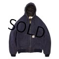 ビンテージ【carhartt】【カーハート】【紺】【ダック地】【キルティング裏地付き】【フルジップパーカー】【サイズＭ程度】 