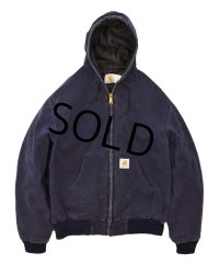 ビンテージ【carhartt】【カーハート】【紺】【ダック地】【キルティング裏地付き】【フルジップパーカー】【サイズＭ程度】 