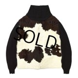 【ビンテージ】【ハラコ×ニット】【黒】【ハイネック】【セーター】【レディース古着】 