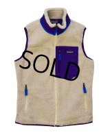 新品未使用‼【パタゴニア】【PATAGONIA】【クラシック レトロX】【レトロパイルベスト】【ナチュラル×紫】【フリースベスト】【サイズＭ】 