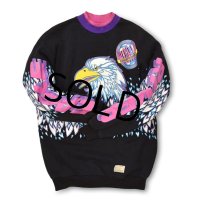 90's【ビンテージ】【USA製】マルチプリント【総柄】【スノーモービル】【メジャーリーグレーシング】【RIVER EAGLE】【黒】【マルチプリントスウェット】【サイズＸＬ】 