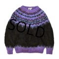 【Icelandic Design】【ハンドニット】【ノルディック柄】【北欧柄】【黒×紫】【モヘアセーター】ロピーセーター【レディース古着】【サイズＭ】 