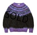 【Icelandic Design】【ハンドニット】【ノルディック柄】【北欧柄】【黒×紫】【モヘアセーター】ロピーセーター【レディース古着】【サイズＭ】 