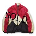 【ビンテージ】【Silk exchange】【赤×ベージュ×黒】【ダイヤ柄】【シルク×コットン】【ブルゾン】【サイズＬ】 