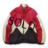 【ビンテージ】【Silk exchange】【赤×ベージュ×黒】【ダイヤ柄】【シルク×コットン】【ブルゾン】【サイズＬ】 