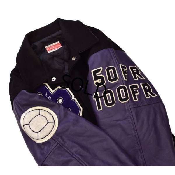 画像6: 【USA製】【ビンテージ】【FORDHAM】【OLD BRIDGE SWIMMING】【黒×紫】【メルトン×レザー】【スタジャン】【サイズXXL】