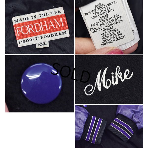 画像3: 【USA製】【ビンテージ】【FORDHAM】【OLD BRIDGE SWIMMING】【黒×紫】【メルトン×レザー】【スタジャン】【サイズXXL】