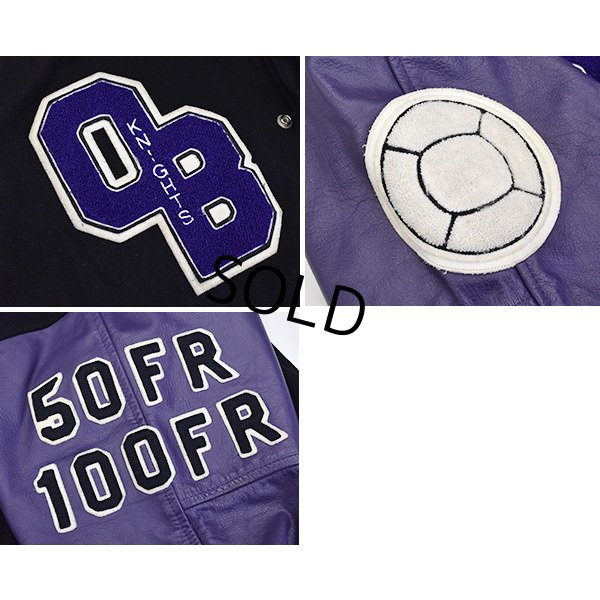 画像5: 【USA製】【ビンテージ】【FORDHAM】【OLD BRIDGE SWIMMING】【黒×紫】【メルトン×レザー】【スタジャン】【サイズXXL】