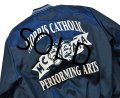 80's USA製【ビンテージ】【Holloway】【２フェイス】マスク【サテンブルゾン】【MORRIS　CATHOLIC　PEREFORMING　ARTS】【紺×水色ライン】【サテンジャケット】【ナイロンジャケット】【サイズＭ】 
