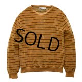 【WINDSOR SHIRT COMPANY】【ライトブラウン×赤×緑】【ボーダー】【ベロア】【スウェット】【サイズＬ】レディース古着 