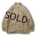 【オールド Calvin Klein】【カルバンクライン】【リネン】ベージュチェック【バンドカラー】【シャツジャケット】【リネンシャツ】【レディース古着】【Ｌ程度】 