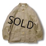 【オールド Calvin Klein】【カルバンクライン】【リネン】ベージュチェック【バンドカラー】【シャツジャケット】【リネンシャツ】【レディース古着】【Ｌ程度】 