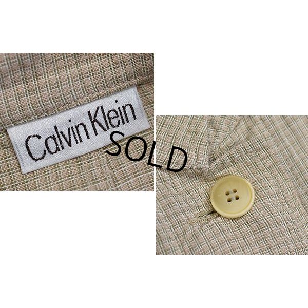 画像2: 【オールド Calvin Klein】【カルバンクライン】【リネン】ベージュチェック【バンドカラー】【シャツジャケット】【リネンシャツ】【レディース古着】【Ｌ程度】 
