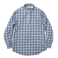 【USA製】【ビンテージ】【L.L.Bean】【ＬＬビーン】【青チェック】バンドカラーシャツ【プルオーバーシャツ】ガールズサイズ【コットンシャツ】M(10-12) 