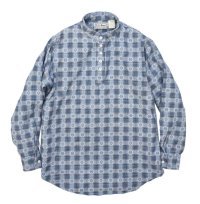 【USA製】【ビンテージ】【L.L.Bean】【ＬＬビーン】【青チェック】バンドカラーシャツ【プルオーバーシャツ】ガールズサイズ【コットンシャツ】M(10-12) 