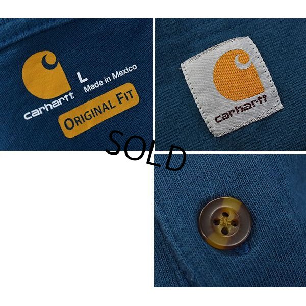 画像2: carhartt【カーハート】【青】胸ポケット付き【ヘンリーネック 】【Ｔシャツ】【サイズＬ】 