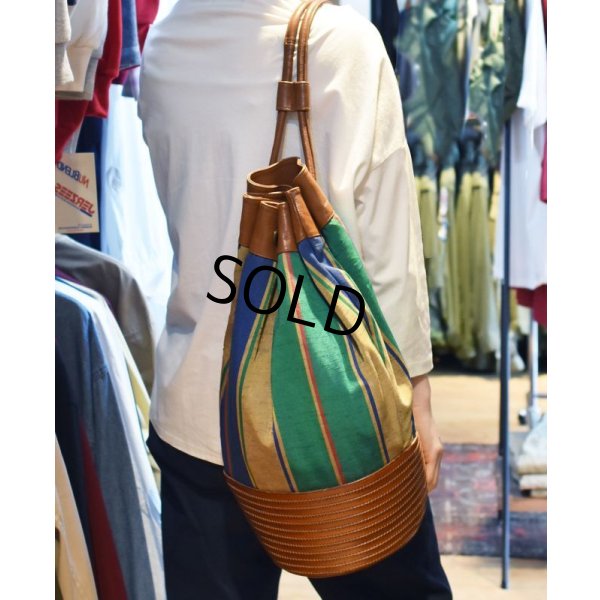 画像9: イタリー製【ビンテージ】【レザーxコットン】【ストライプ】ワンショルダー【ショルダーバッグ】【ボンサック】