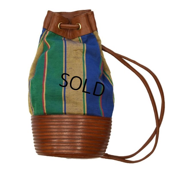 画像3: イタリー製【ビンテージ】【レザーxコットン】【ストライプ】ワンショルダー【ショルダーバッグ】【ボンサック】