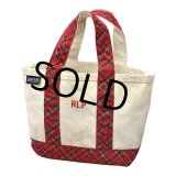 USA製【ビンテージ】【ランズエンド】【LANDS' END】【白ｘ赤】タータンチェック【トートバッグ】【ミニトート】 