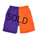 90's USA製【ビンテージ】デッドストック【チャンピオン】【オレンジｘ紫】トレーニングパンツ【ショートパンツ】【ボーイズＸＬ】【18-20】 