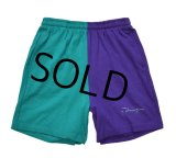 90's USA製【ビンテージ】デッドストック【チャンピオン】【エメラルドｘ紫】トレーニングパンツ【ショートパンツ】【ボーイズＸＬ】【18-20】 