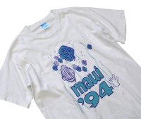 90's【USA製】【ビンテージ】【フルーツオブザルーム】【白】【maui】【魚】【Ｔシャツ】【サイズＬ】 