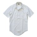 70's【ビンテージ】【HOWARD】【ドッド×ストライプ】【白×緑】【ポリコットン】【ポリコットンシャツ】【サイズ14 1/2】 