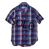 【ラルフローレン】【青×赤×白チェック】【S/Sシャツ】【半袖シャツ】【サイズM】  