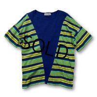 フランス製【ビンテージ】【pierre cardin】ピエールカルダン【青×黄×水色】【リブ切り替えカットソー】【レディース古着】 