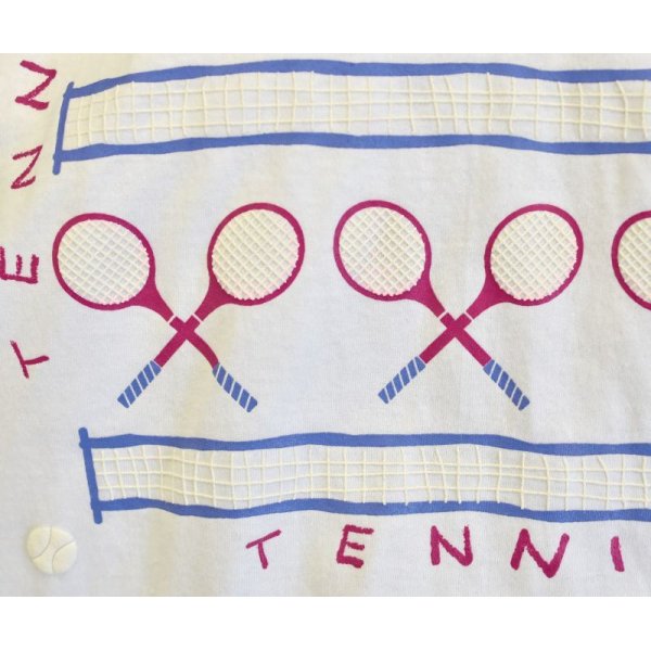 画像4: 90's【ビンテージ】USA製 Hane's【ヘインズ】【白×ピンク】【TENNIS】【テニスラケット】【襟付き】【Ｔシャツ】【サイズＬ】  