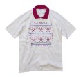 90's【ビンテージ】USA製 Hane's【ヘインズ】【白×ピンク】【TENNIS】【テニスラケット】【襟付き】【Ｔシャツ】【サイズＬ】  