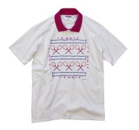 90's【ビンテージ】USA製 Hane's【ヘインズ】【白×ピンク】【TENNIS】【テニスラケット】【襟付き】【Ｔシャツ】【サイズＬ】  