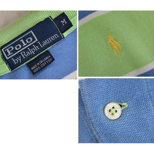 画像2: 【ラルフローレン】 【POLO ralph lauren】【黄緑ｘ水色ｘ白】【ボーダー】【ポロシャツ】 【サイズＭ】  