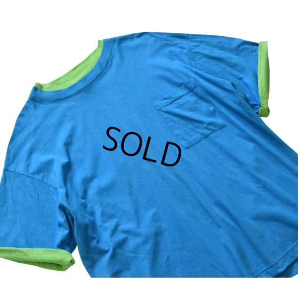 画像1: ギリシャ製【青×緑】ポケＴ【ポケット付きTシャツ】【Tシャツ】【サイズL】 