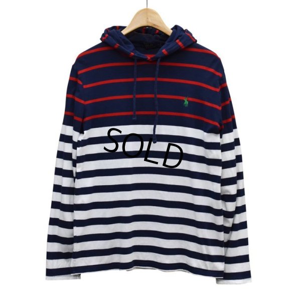 画像1: 【ラルフローレン】【POLO ralph lauren】【紺×白×赤】【フード付き】【カットソー】パーカー【サイズＭ】 