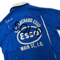 60's【ビンテージ】【ESSO】【青色】【レーヨンボーリングシャツ】【フロッキー】【サイズML】 