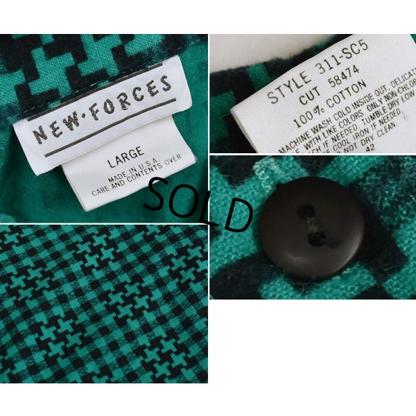 画像2: 【USA製】【NEW・FORCES】【緑×黒】【総柄】【ギンガムチェック】ネルシャツ【サイズＬ】【レディース古着】 