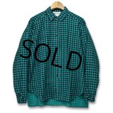 【USA製】【NEW・FORCES】【緑×黒】【総柄】【ギンガムチェック】ネルシャツ【サイズＬ】【レディース古着】 