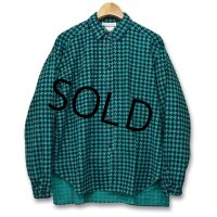 【USA製】【NEW・FORCES】【緑×黒】【総柄】【ギンガムチェック】ネルシャツ【サイズＬ】【レディース古着】 