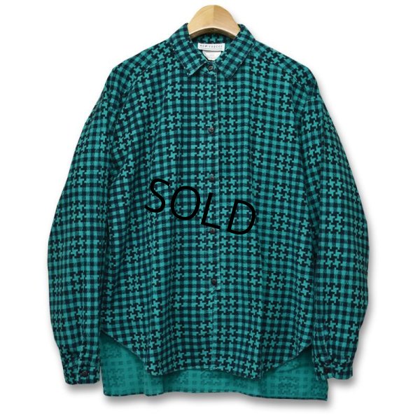 画像1: 【USA製】【NEW・FORCES】【緑×黒】【総柄】【ギンガムチェック】ネルシャツ【サイズＬ】【レディース古着】 