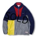 【ビンテージ】IZOD【ラコステ】【紺×赤×グレー×黄色】【切り替えデザイン】【マルチカラー】【ハーフジップフリースジャケット】【サイズＬ】 