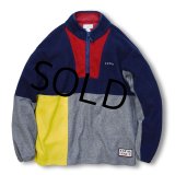 【ビンテージ】IZOD【ラコステ】【紺×赤×グレー×黄色】【切り替えデザイン】【マルチカラー】【ハーフジップフリースジャケット】【サイズＬ】 