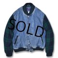 【ビンテージ】【オールドギャップ】【GAP】【デニム×ウール袖】【ブラックウォッチ】 【Gジャン】【スタジャン】【サイズＬ】