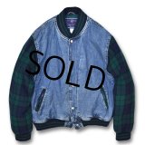 【ビンテージ】【オールドギャップ】【GAP】【デニム×ウール袖】【ブラックウォッチ】 【Gジャン】【スタジャン】【サイズＬ】