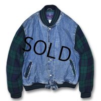 【ビンテージ】【オールドギャップ】【GAP】【デニム×ウール袖】【ブラックウォッチ】 【Gジャン】【スタジャン】【サイズＬ】